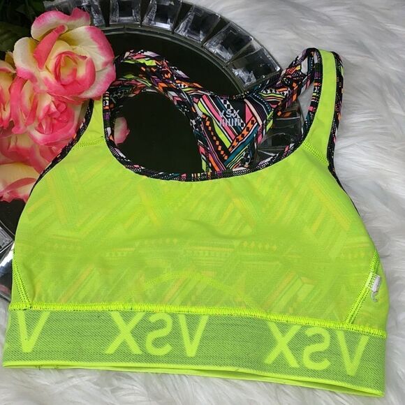 VSX Sports Bra Bright Neon Green Band W/ Geometric Print XS - Picture 6 of 7